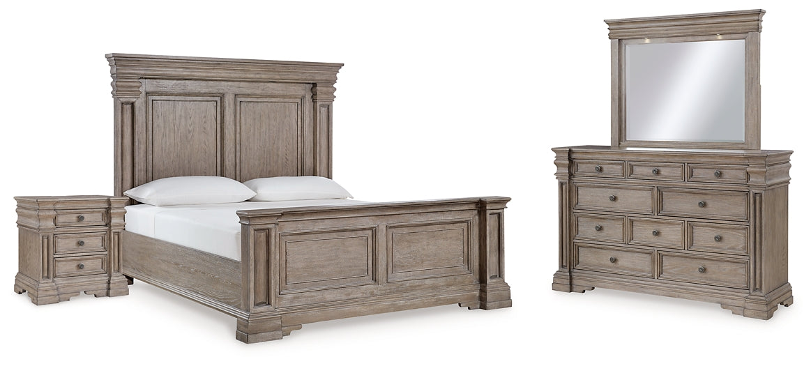 Blairhurst California King Panel Bed with Mirrored Dresser and Nightstand
