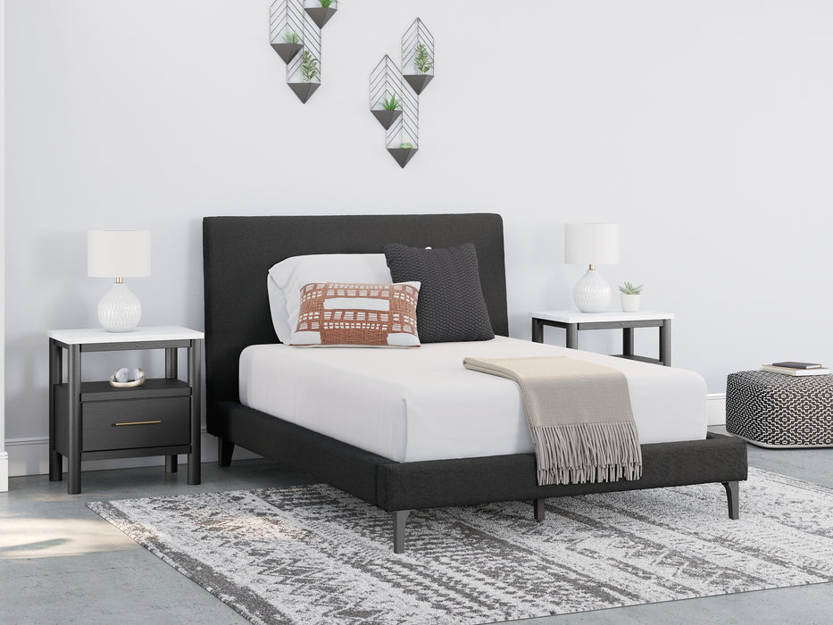 Cadmori Full Upholstered Bed with Mirrored Dresser and Chest