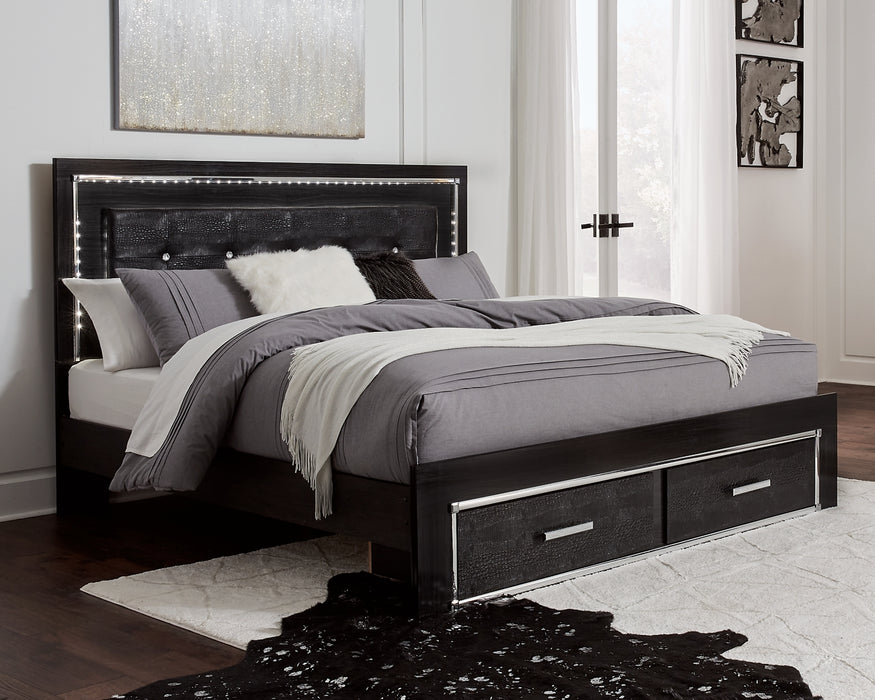 Kaydell King Panel Bed with Storage with Mirrored Dresser and Chest