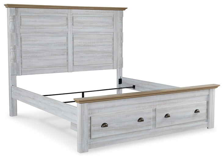 Haven Bay King Panel Storage Bed with Mirrored Dresser, Chest and Nightstand