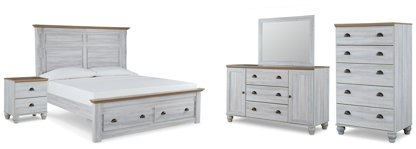 Haven Bay King Panel Storage Bed with Mirrored Dresser, Chest and Nightstand