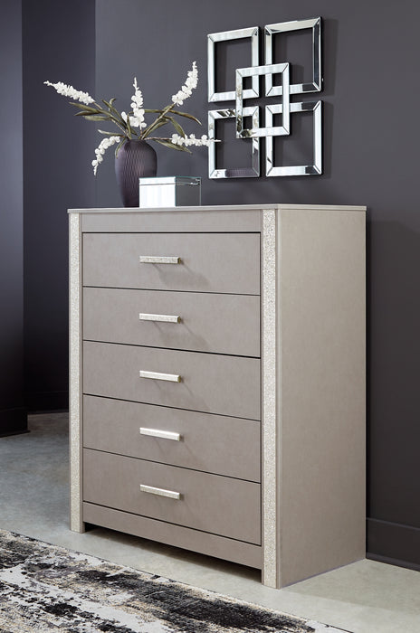 Surancha Full Panel Bed with Mirrored Dresser, Chest and Nightstand