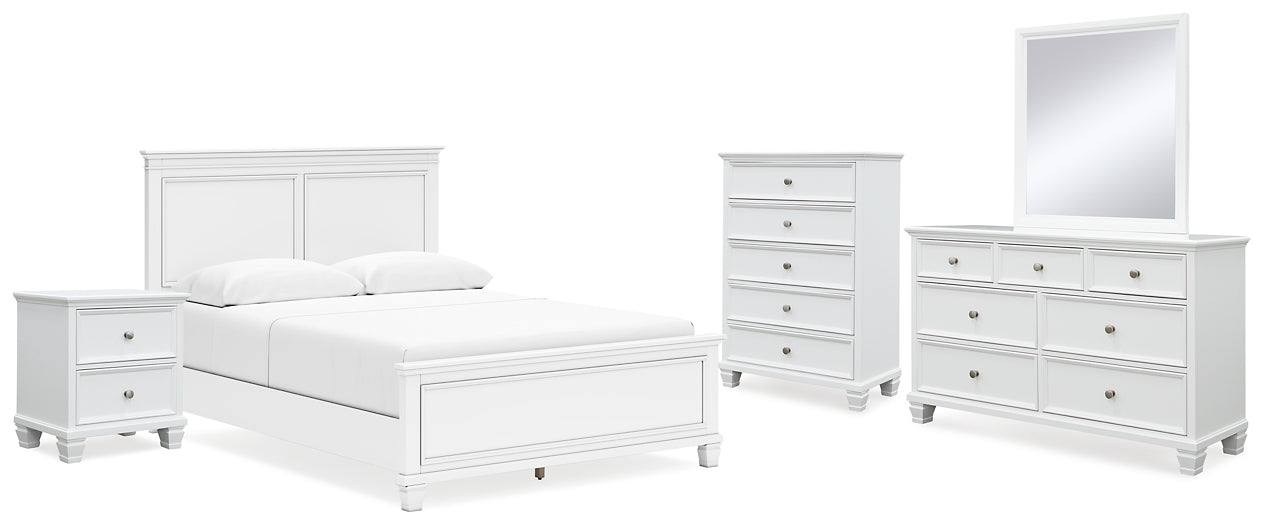 Fortman Queen Panel Bed with Mirrored Dresser, Chest and Nightstand